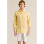 Erkek Sarı %100 Keten Modern Fit Cepsiz Gömlek - 2XL