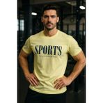 Erkek Sarı Basic T-Shirt Baskılı Slim Fit %100 Pamuk Tişört - 0 Siyah