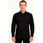 Erkek Saten Slimfit Uzun Kol Gömlek - XL - Siyah