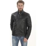 Erkek Şehir Stiline Uygun Derimont Model Hakiki Kuzu Derisi Ceket Fermuarlı Dik Yaka - Siyah - 5XL