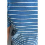 Erkek Şeritli Triko T-Shirt - Mavi