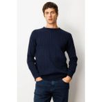 Erkek Sıfır Yaka Saç Örgülü Kazak K.lacivert - XL