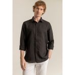 Erkek Siyah %100 Keten Modern Fit Cepsiz Gömlek - 2XL
