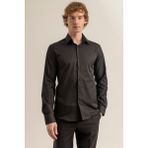 Erkek Siyah %100 Pamuk Saten Non-Iron Ütü Istemeyen Casual Cepsiz Modern Fit Gömlek - XL