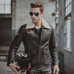 Erkek Siyah Aviator Pilot Gerçek Shearling Koyun Derisi Motosiklet Motorcu Hakiki Deri Ceket, siyah, XL