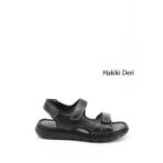 Erkek Siyah Ayarlanabilir Cırt Bantlı Hakiki Deri Sandalet