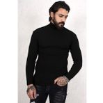 Erkek Siyah Balıkçı Yaka Çizgili Slim Fit Örme Kazak 2100015