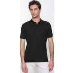 Erkek Siyah Basic Düz %100 Pamuk Slim Fit Dar Kesim Kısa Kollu Polo Yaka Tişört