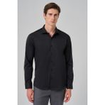Erkek Siyah Basic Düz Desen Italyan Yaka Slim Fit Gömlek - XL