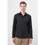 Erkek Siyah Basic Düz Desen İtalyan Yaka Slim Fit Gömlek