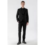 Erkek Siyah Basic Düz Slim Fit Takım Elbise (GÖMLEK,KRAVAT HEDİYE)