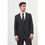 Erkek Siyah Basic Jakar Desen Slim Fit Sivri Yaka Takım Elbise