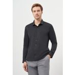 Erkek Siyah Basic Slim Fit İtalyan Yaka Gömlek