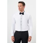 Erkek Siyah Biyeli Düz Desen Ata Yaka Slim Fit Gömlek