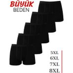 Erkek Siyah Büyük Beden Boxer Pamuklu Likralı Yumuşak ve Esnek Kumaş 5'li Paket - 3XL