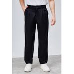 Erkek Siyah Çift Pileli Rahat Kesim Beli Lastikli Bol Paça Baggy Pantolon ALBERT-1988 - XL