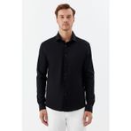 Erkek Siyah Dar Kesim Slim Fit %100 Pamuk Düz Dokuma Klasik Yaka Gömlek