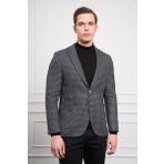 Erkek Siyah Dokuma Slim Fit Dar Kesim Mono Yaka Ceket