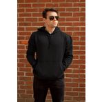 Erkek Siyah Düz Basic Kapüşonlu Cepli Oversize Sweatshirt 21eswt1kng