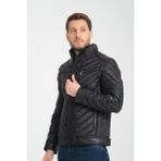 Erkek Siyah Hakiki Deri Detaylı Klasik Şişme Mont Ceket – Metal Fermuarlı, Modern Tasarım, Günlük ve Kışlık Kullanıma Uygun 9824 - 2XL