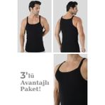 Erkek Siyah İnce Askılı Atlet 3'lü Paket Pamuklu Ribana Esnek Kumaş