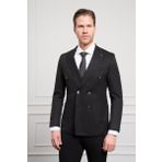 Erkek Siyah Kruvaze Slim Fit Sivri Yaka Takım Elbise