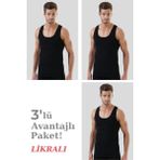 Erkek Siyah Likralı Atlet 3'lü Paket Esnek, Rahat, Vücuda Oturan İç Giyim