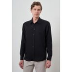 Erkek Siyah Manşetli Slim Fit Sert Yaka Gömlek - XL