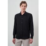 Erkek Siyah Manşetli Slim Fit Sert Yaka Gömlek
