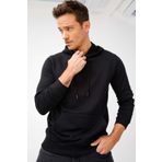 ERKEK SİYAH MODERNFIT / EKSTRA DAR KALIP KAPŞONLU FERMUARSIZ SWEATSHİRT