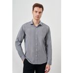 Erkek Siyah Pamuk Baskılı Desenli İtalyan Yaka Slim Fit Gömlek