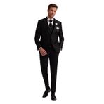 Erkek Siyah Pileli Slim Fit Kırlangıç Yaka Yelekli Damatlık