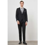 Erkek Siyah Poliviskon Basic Jakar Desen Slim Fit Sivri Yaka Takım Elbise