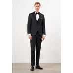 Erkek Siyah Poliviskon Ceromonia Jakar Desen Slim Fit Şal Çıkma Yaka Damatlık - 50 - 6 Drop