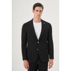 Erkek Siyah Poliviskon Trend Çizgili Slim Fit Mono Yaka Takım Elbise - 6 Drop - 54