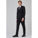 Erkek Siyah Poliviskon Trend Düz Desen Slim Fit Sivri Yaka Kruvaze Takım Elbise - 6 Drop - 52