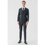 Erkek Siyah Poliviskon Trend Kruvaze Slim Fit Sivri Yaka Takım Elbise