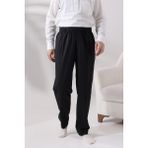 Erkek Siyah Rahat Kesim Beli Lastikli Keten Hac ve Umre Şalvar Pantolon - Klasik - 5XL