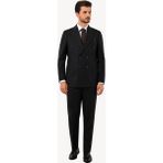 Erkek Siyah Regular Fit Kruvaze Takım Elbise - 56 / 6 - 6 Drop