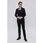 Erkek Siyah Santos Çıkma Yaka Slim Fit Damatlık