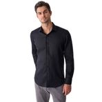 Erkek Siyah Slim Fit Klasik Yaka Keten Gömlek