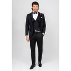 Erkek Siyah Slim Fit Şal Yaka Yelekli Damatlık - 6 Drop - 56 / 6