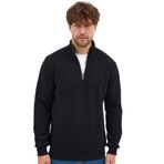 Erkek Siyah Standart Fit Normal Kesim Pamuklu Yarım Fermuarlı Dik Yaka Pamuklu Sweatshirt L