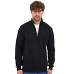 Erkek Siyah Standart Fit Normal Kesim Pamuklu Yarım Fermuarlı Dik Yaka Pamuklu Sweatshirt S