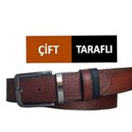 Erkek Siyah-Taba Hakiki Deri Çift Taraflı Kemer 115cm