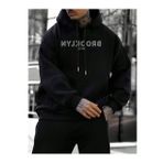 Erkek Siyah Ters Brooklyn Baskılı Kapüşonlu Sweatshirt