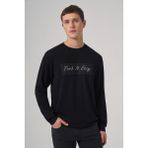 Erkek Siyah Trend Baskılı Bisiklet Yaka Sweat-Shirt