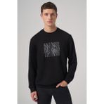 Erkek Siyah Trend Baskılı Bisiklet Yaka Sweatshirt