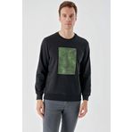 Erkek Siyah Trend Bisiklet Yaka Sweat-Shirt