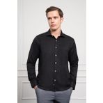 Erkek Siyah Trend İtalyan Yaka Slim Fit Dar Kesim Gömlek